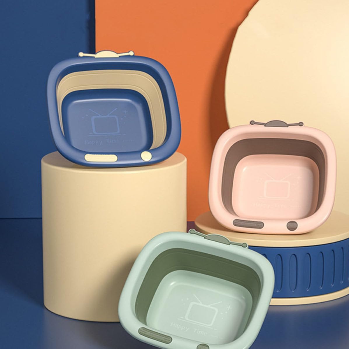 Basin Cartoon Portable for Folding Washbasin Plastic Bedroom Use | Blue Finish, Lightweight Foldable Design, Easy to Carry and Space Saving for Household Bathing Needs