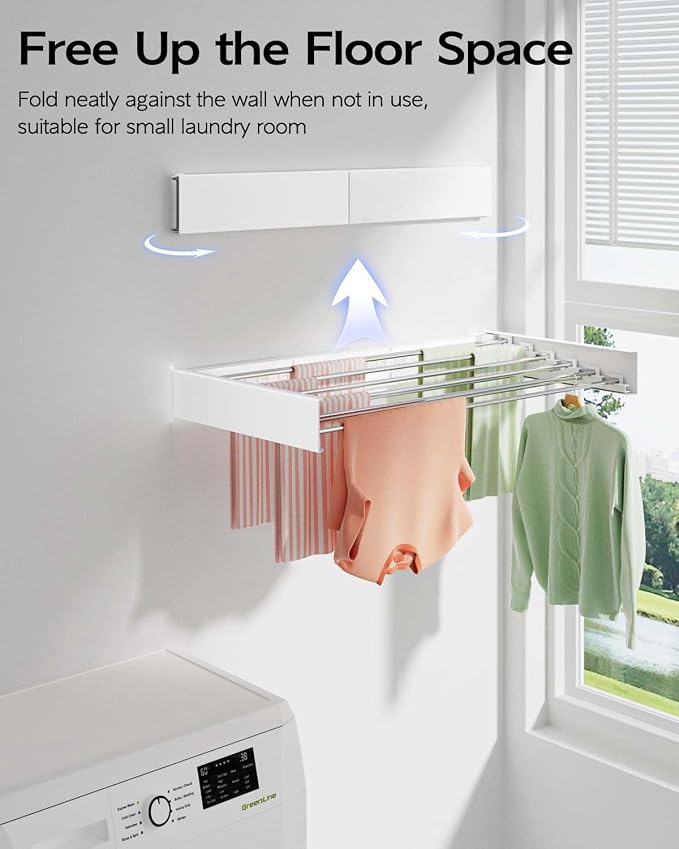 Wall Mounted Clothes Drying Rack 40 inches, Foldable Wall Mount Laundry Rack - Image 3