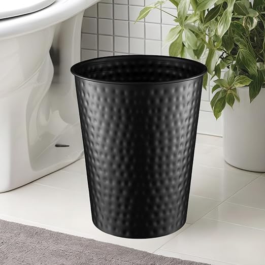 Monarch Abode Black Hand Hammered Metal Wastebasket - Image 4