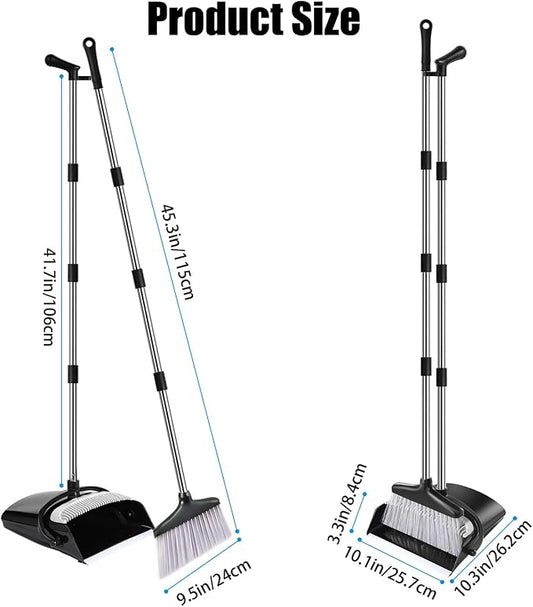 Broom and Dustpan Set with Long Handle and 6 Bonus Cleaning Tools, Upright - Image 2