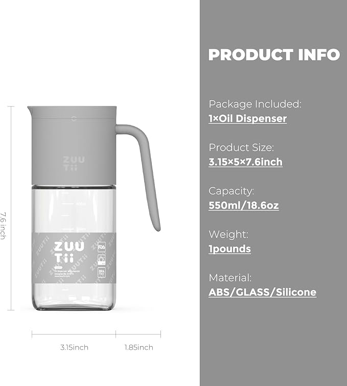 Zuutii Olive Oil Dispenser Bottle 18.6oz – Auto Flip Glass Vinegar Bottle - Image 2