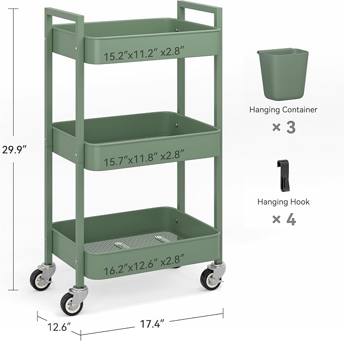 3 Tier Rolling Cart, Utility Cart - Image 4