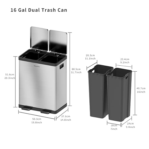 Kitchen Trash Can, 2 x 8 Gallon Dual Trash Can, Garbage Can - Image 6