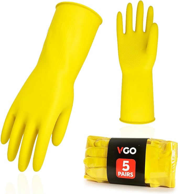 Vgo... 5-Pairs Reusable Household Gloves, Rubber Dishwashing gloves, Extra by Vgo
