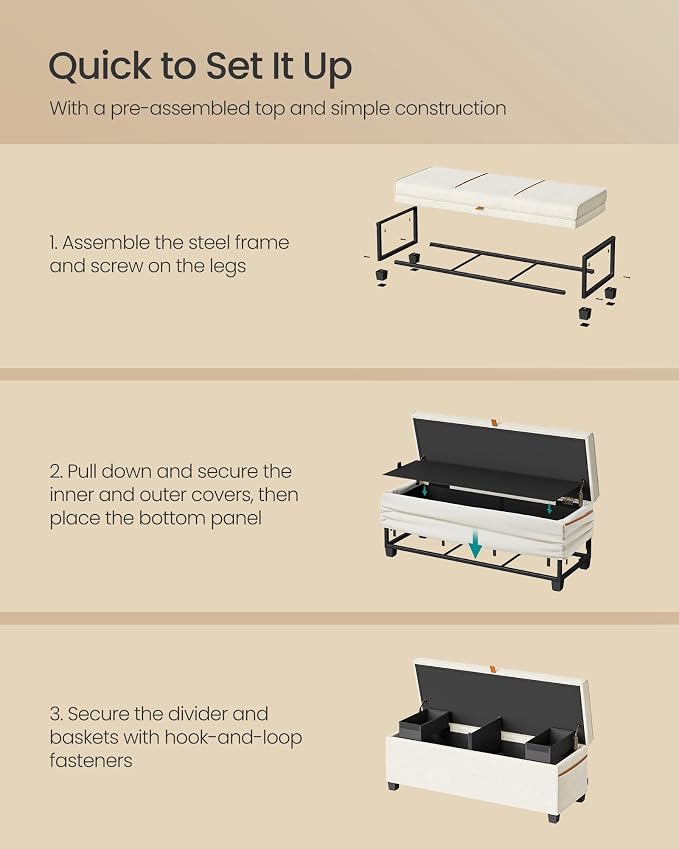 SONGMICS Storage Ottoman Bench, Storage Chest, 15.7 x 43.3 x 15.7 Inches - Image 6