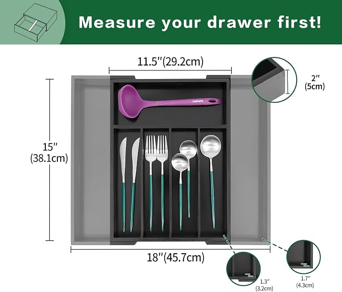 Utoplike Bamboo Silverware Drawer Organizer, Expandable Kitchen Utensils Drawer - Image 2