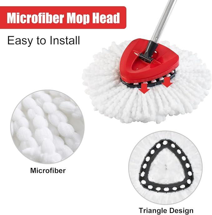 Spin Mop Replacement Handle, 2 Pack Mop Head&Base Scrub Brush 4-Section - Image 4