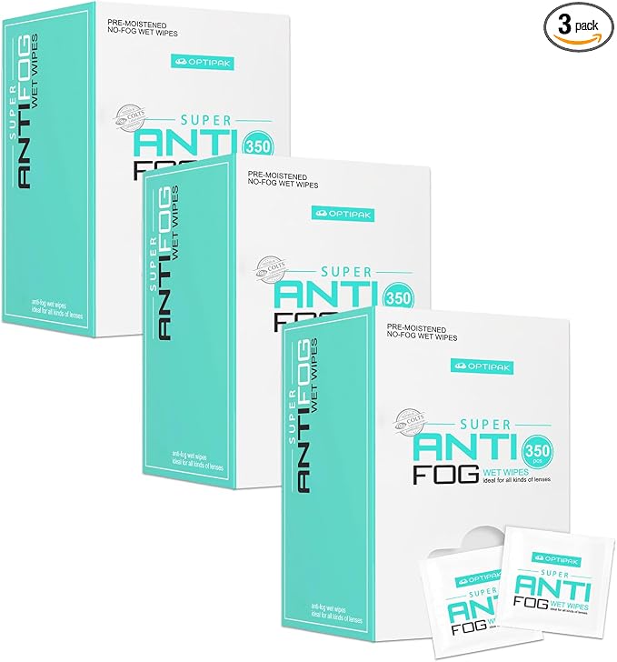 Anti Fog Wipes for Glasses, Binoculars, Face Shields, Ski Masks or Swim Goggles by OPTIPAK