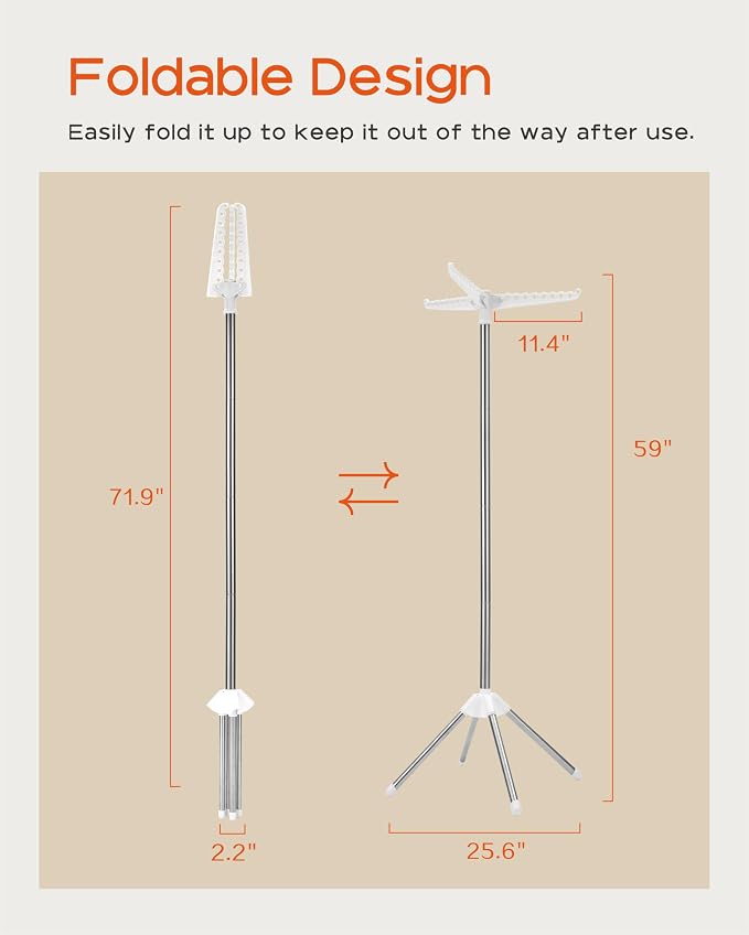 Clothes Drying Rack Foldable, 59 inch Tripod Laundry Drying Rack Indoor - Image 5