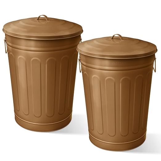 Plexon Round Trash Can 13 Gallon, Vintage Metal Outdoor Trash Can by Plexon
