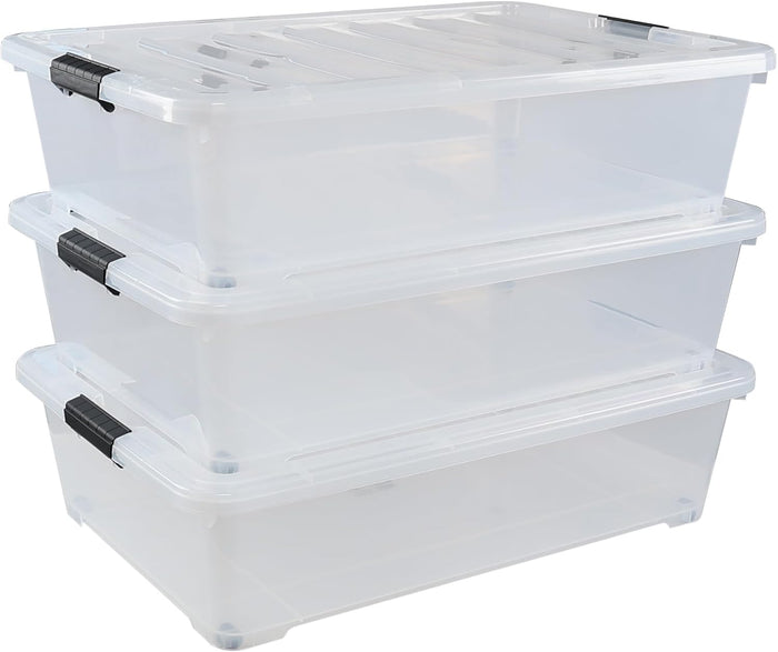 50 Qt Under Bed Containers with Wheels, 3 Packs Large Storage Box
