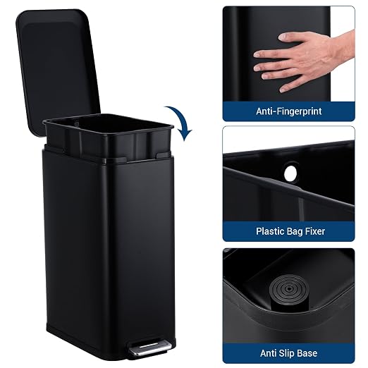 Garvee 13 Gallon Kitchen Trash Can, Stainless Steel Step Garbage Bin - Image 4