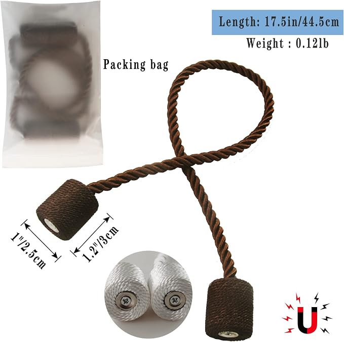 Magnetic Curtain Tiebacks 6 Pack Coffee Curtain Rope Tieback Curtain Holders - Image 2