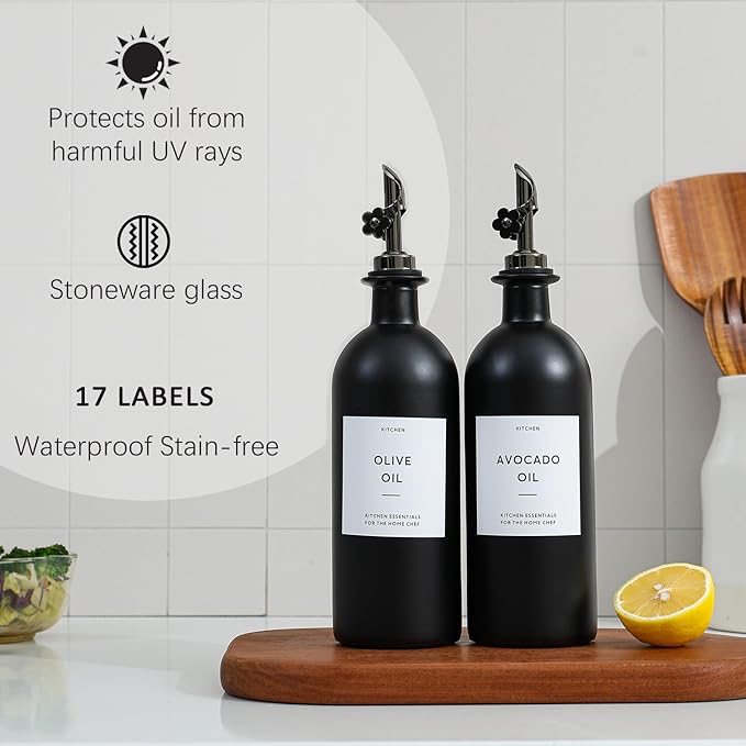 HOMCDALY Olive Oil Dispenser for Kitchen, 16oz Glass Oil Bottles - Image 6