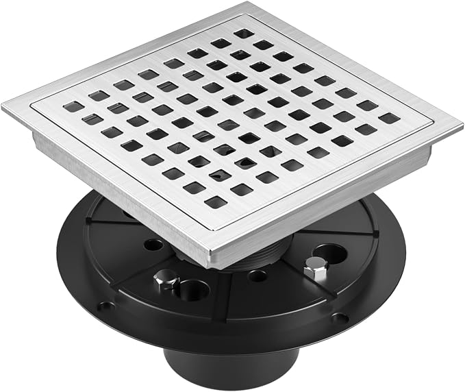 6 Inch Square Shower Floor Drain Brushed Stainless Steel Drain Kit by Dilvii