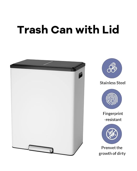 Garvee Dual Trash Can for Recycling and Trash, 2 x 30 L Stainless Steel Kitchen - Image 2