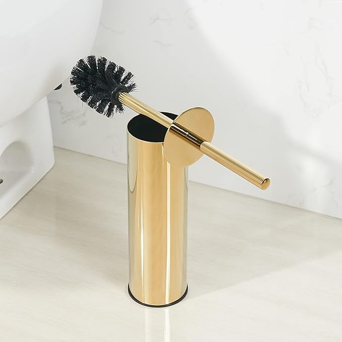 Toilet Brush and Holder Set Gold Stainless Steel, 304 Heavy Duty Round Toilet - Image 2