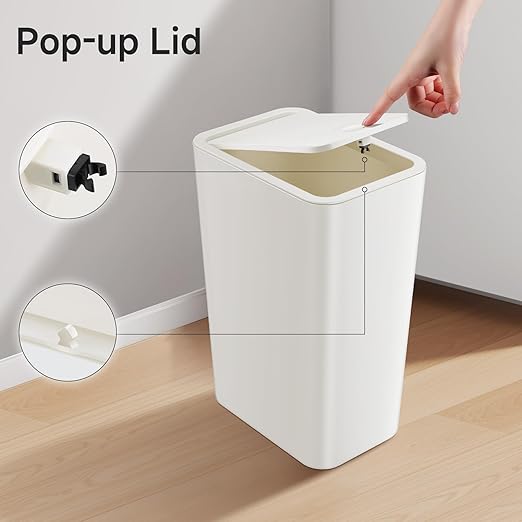 TIPGO Bathroom Trash Can with Lid, 4 Gallon / 15 Liter Small Garbage Can - Image 3