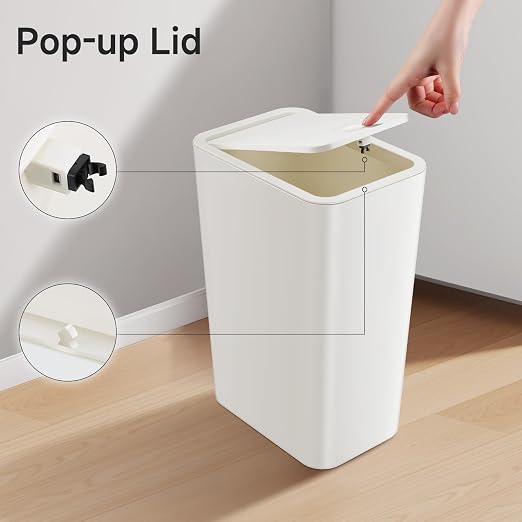 TIPGO Bathroom Trash Can with Lid, 4 Gallon / 15 Liter Small Garbage Can - Image 6