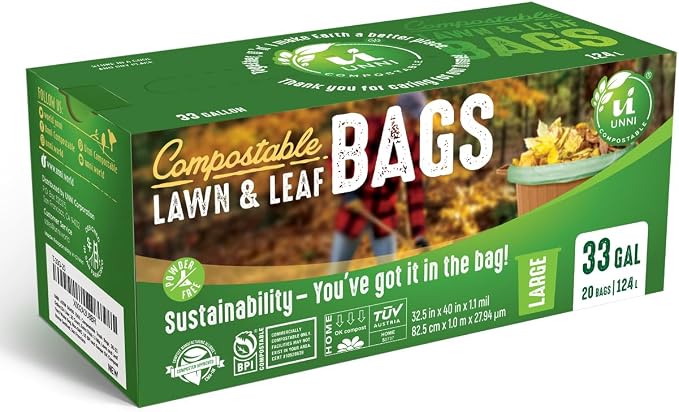 UNNI Compostable Lawn & Leaf Bags, 30-33 Gallon / 124 Liter, Extra Thick 1.1 - Image 6