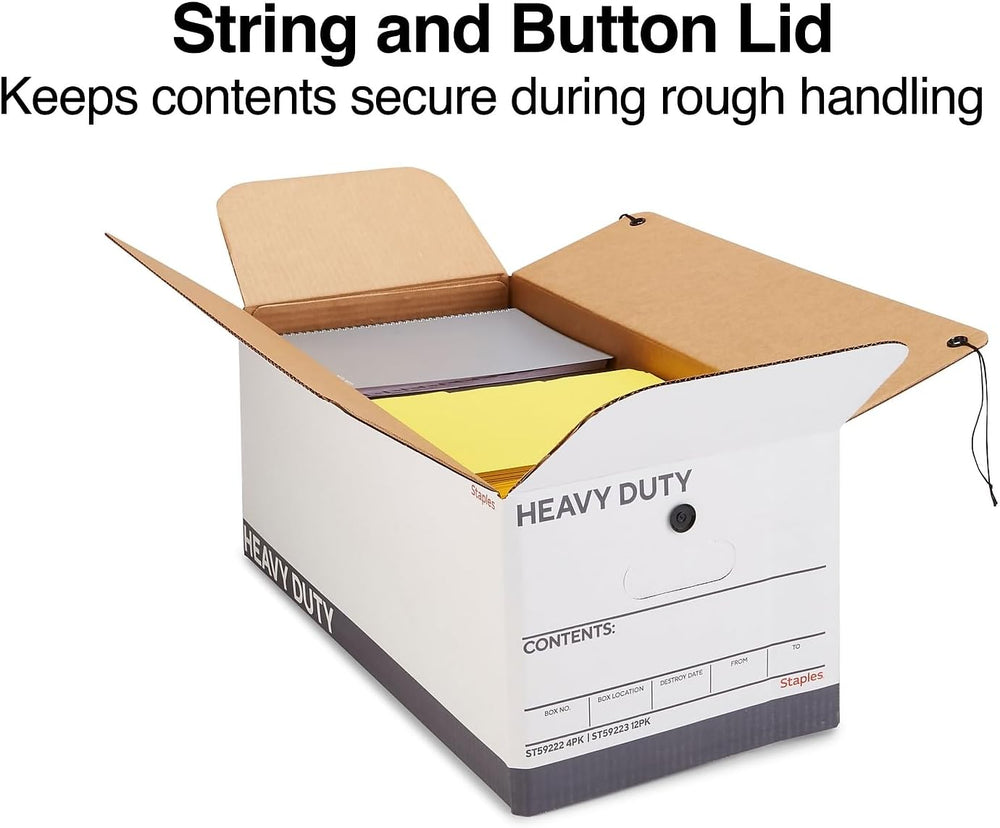 STAPLES Storage & Filing Box, Letter Size, Stackable, 4-Pack, White/Gray
