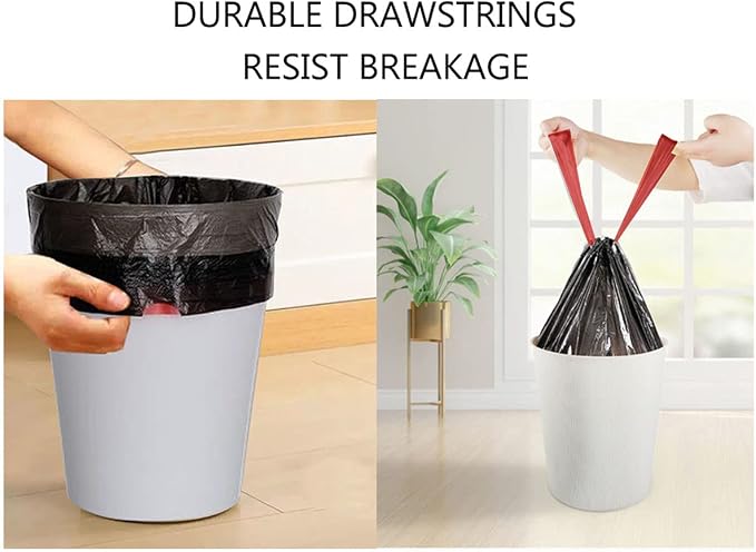Feisco 1.6 Gallon Black Trash Bag, 6L Drawstring Garbage Bag Trash Can Liner - Image 4