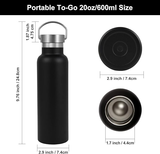 Neihepal 20 oz Insulated Water Bottles Bulk 4 Pack, Stainless Steel Double Wall - Image 5