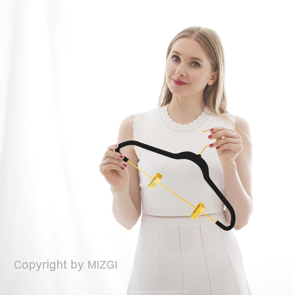 MIZGI Premium Velvet Pants Hangers with Adjustable Clips (Pack of 30) Slim Sk...