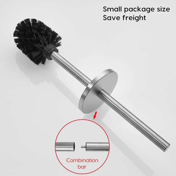 Brushed Stainless Steel Toilet Brush and Cover, No-Punch Hook Base Dual Purpose - Image 9