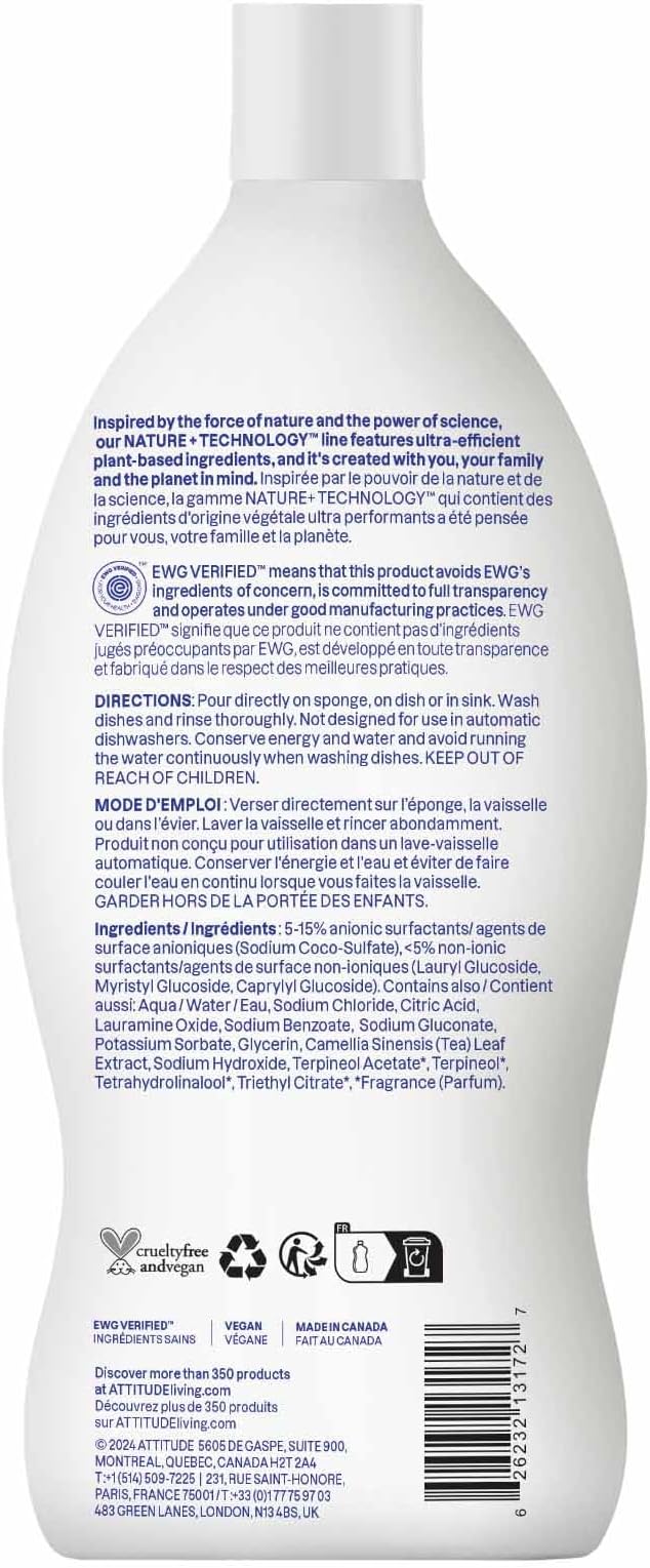 ATTITUDE Dish Soap, EWG Verified, Plant-Based & Vegan Dishwashing Liquid - Image 7