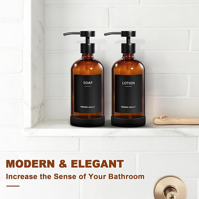 Amber Glass Soap Dispenser 2 Pack, Hand Soap Dispenser Bathroom - Image 7