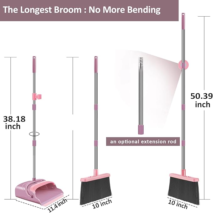 kelamayi Broom and Dustpan Set for Home, Indoor&Outdoor Sweeping, Stand Up - Image 2