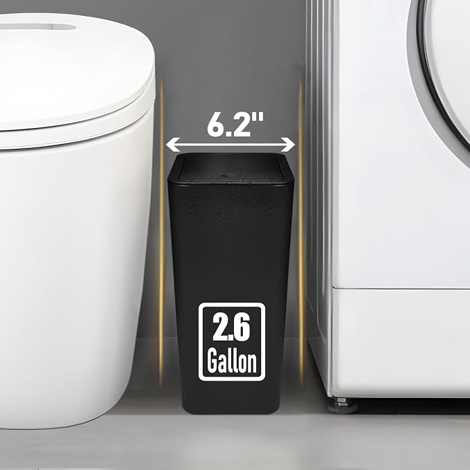 TIPGO Bathroom Trash Can with Lid, 10 Liter/ 2.6 Gallon Slim Garbage Can - Image 3