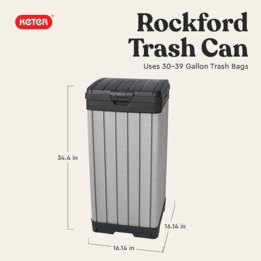 Keter Rockford Resin 38 Gallon Outdoor Kitchen Trash Can - Image 2