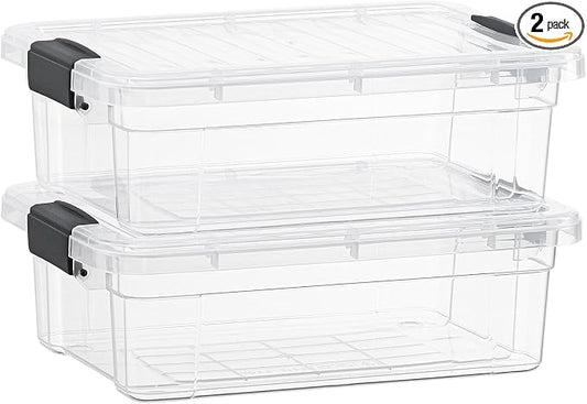 Superio Storage Bins with Lids- 2 Pack, 7.4 Qt Clear Boxes by Superio