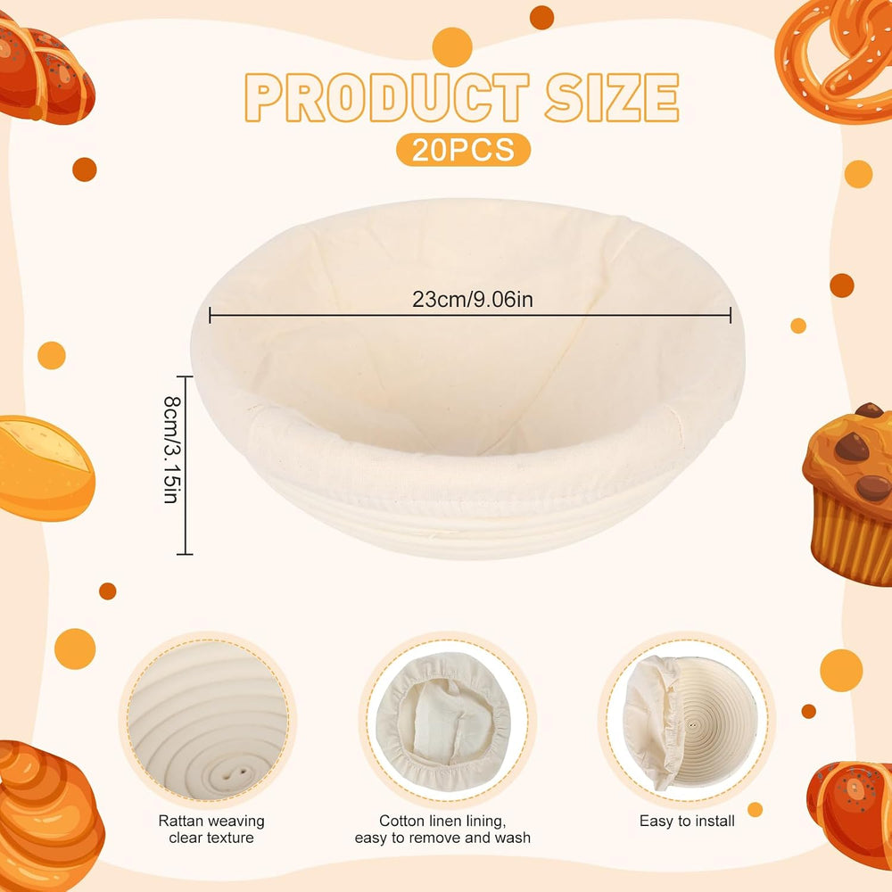 20Pack Banneton Bread Proofing Basket,Round Banneton Basket With Liner Round ...