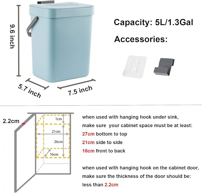 LALASTAR Small Trash Can with Lid, Compost Bin Indoor Kitchen Sealed Under Sink - Image 7