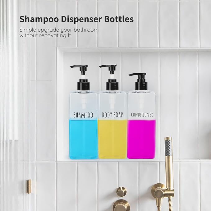 Segbeauty Clear Square Shampoo Bottles, 500ml Empty Reusable Bathroom Shower - Image 2