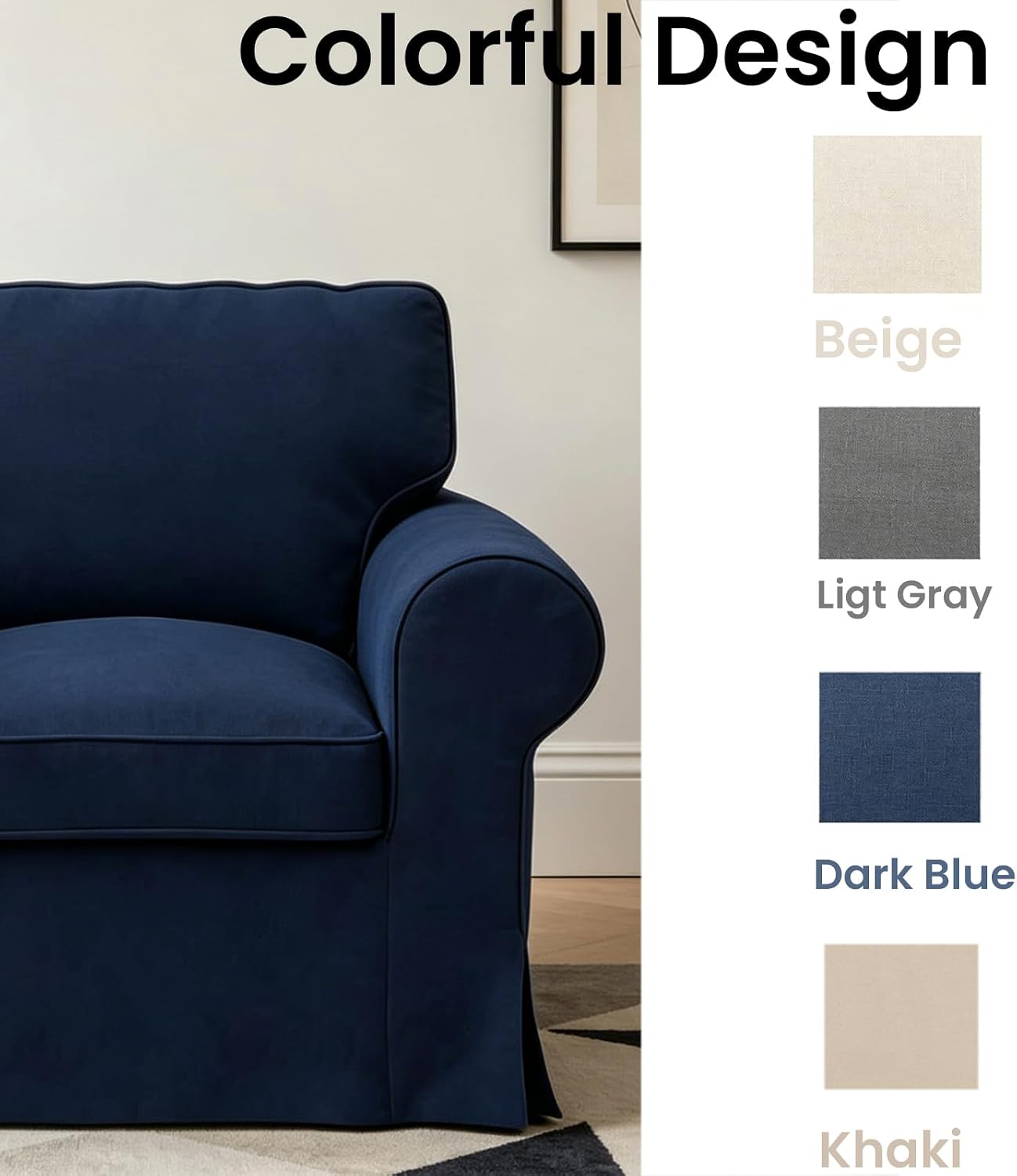 Ektorp Sofa Cover for IKEA Ektorp Armchair, Polyester Slipcover Set with 1 Frame Cover + 1 Seat Cushion Cover + 1 Back Cushion Cover, Machine Washable, Dark Blue