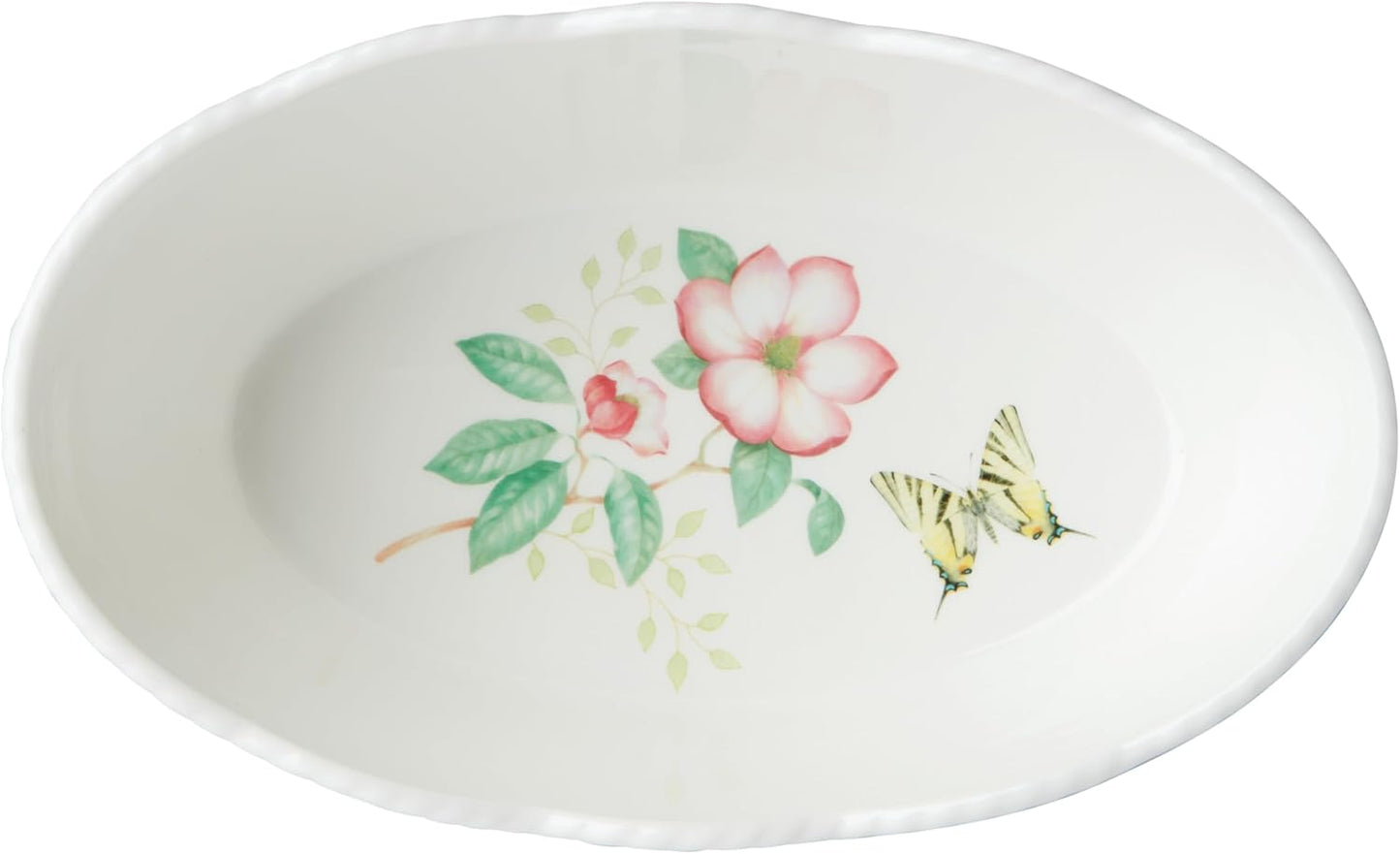 Lenox Butterfly Meadow Porcelain Bread Basket | dishwasher safe, microwave safe | floral design, for serving | 3.75 inch, 56oz, gift for women, kitchen storage