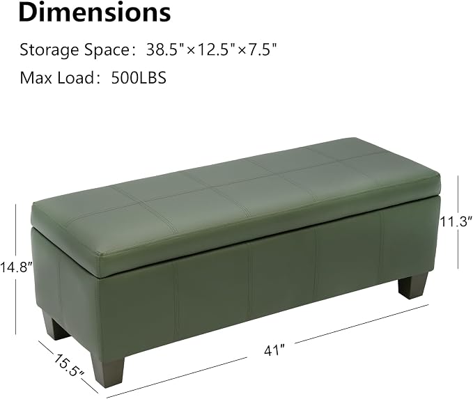 Teal Faux Leather Ottoman with Storage, Rectangular Extra Long Storage Bench - Image 3