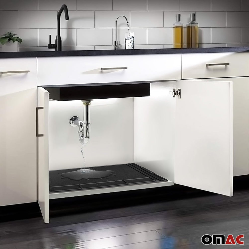 OMAC 2 Pcs Under Sink Mat for Kitchen & Bathroom 34" x 22" Adju...