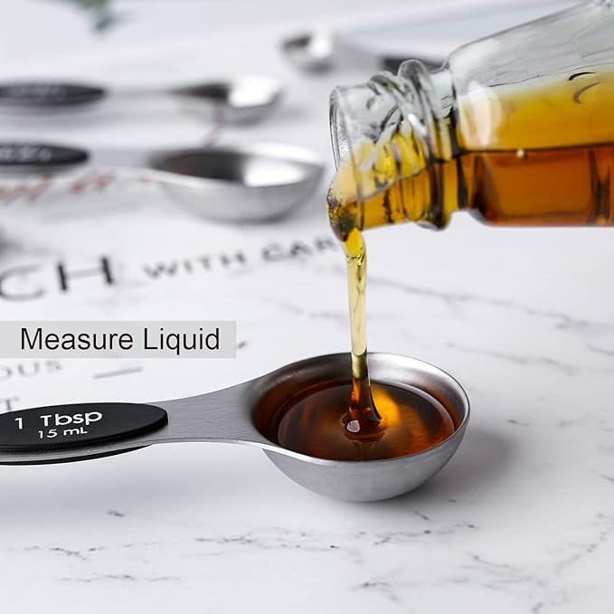 Magnetic Measuring Spoons Set of 8 Stainless Steel Stackable Dual Sided Nesting - Image 4