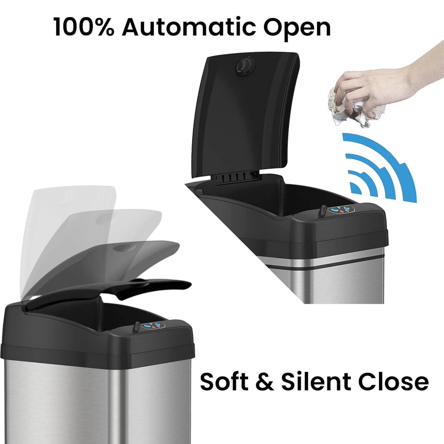 iTouchless New Sensor Trash Can Lid Replacement for Models IT13MX, IT13MXL, DZT13P, DZT13PL, DZT13M, and DZT08P, DZT08PL, and Other Variants