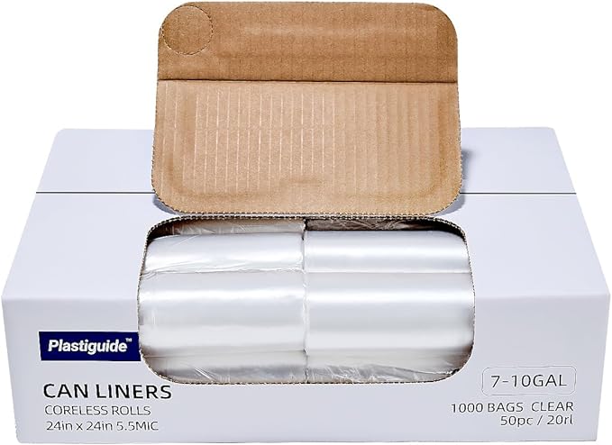 7-10 Gallon Clear Trash Can Liners, Wholesale 1000 Count, High Density Garbage by Plastiguide