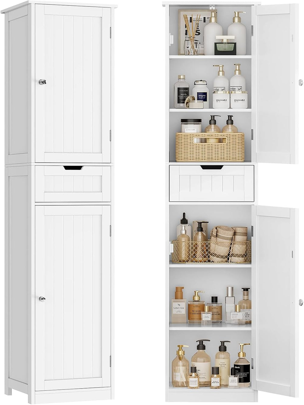 TEENFON 66.9" H Tall Bathroom Cabinet with 2 Doors & 1 Drawer, Narro...