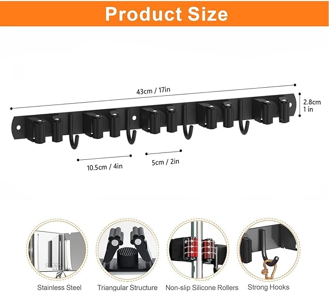 2 Pack Mop and Broom Holder Wall Mount, Non-slip Broom Hanger Wall Mount - Image 5