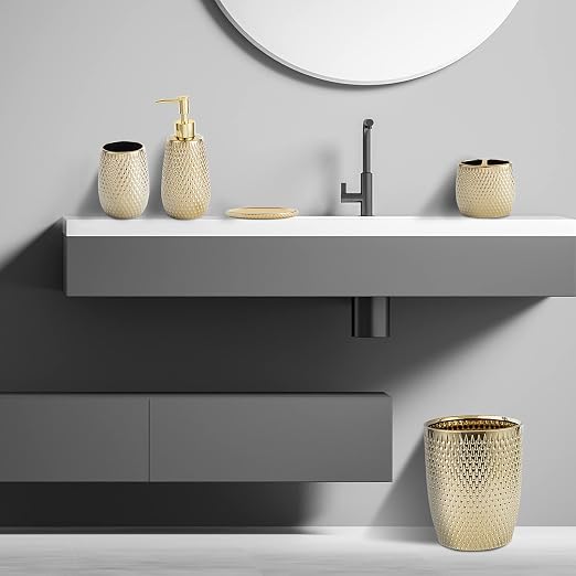 Modern Golden Small Trash Can Wastebasket, Garbage Container Bin - Image 6