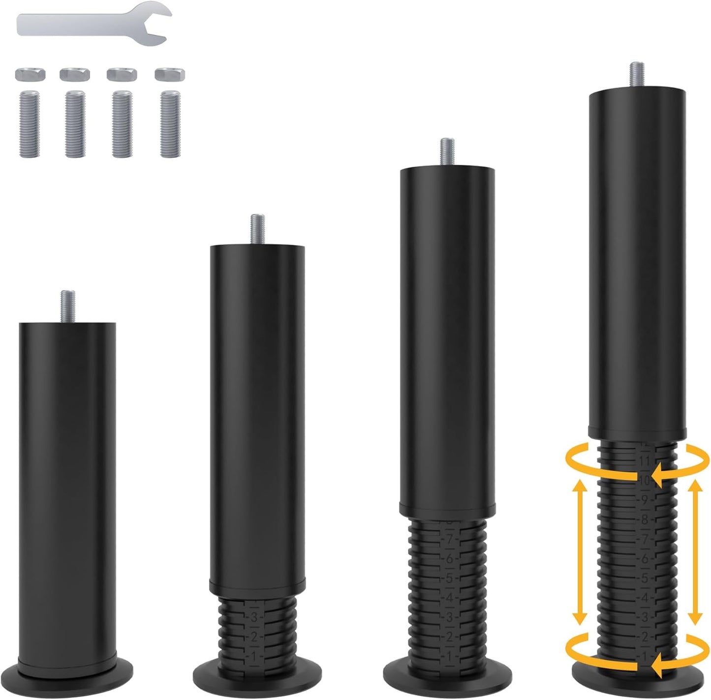 Adjustable 8-12 inch Bed Legs Metal Replacement Heavy Duty Leg M8 M10 Thread 4Pcs Support Leg for Adjustable Bed Frame, Sofa, Cupboard, Desk