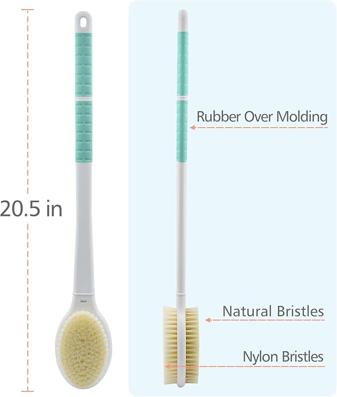 Shower Brush with Soft and Stiff Bristles, Long Handle Dual-Sided Back Scrubber - Image 3